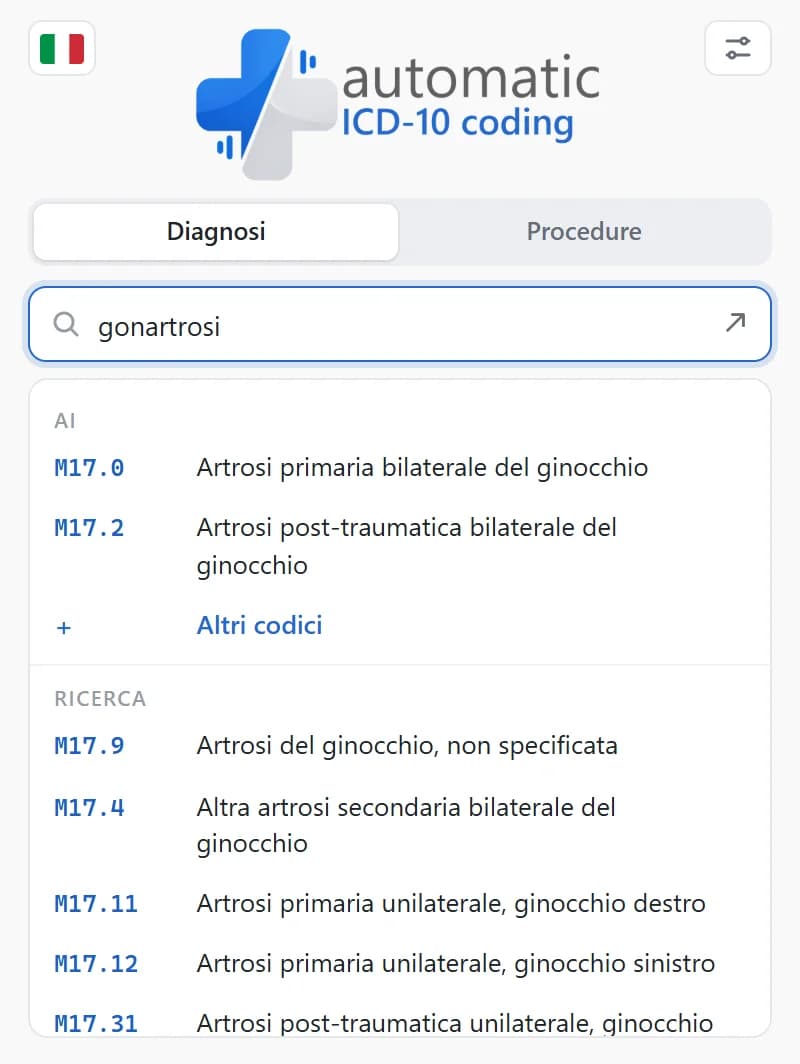 The extension's popup answering a search for knee arthrosis