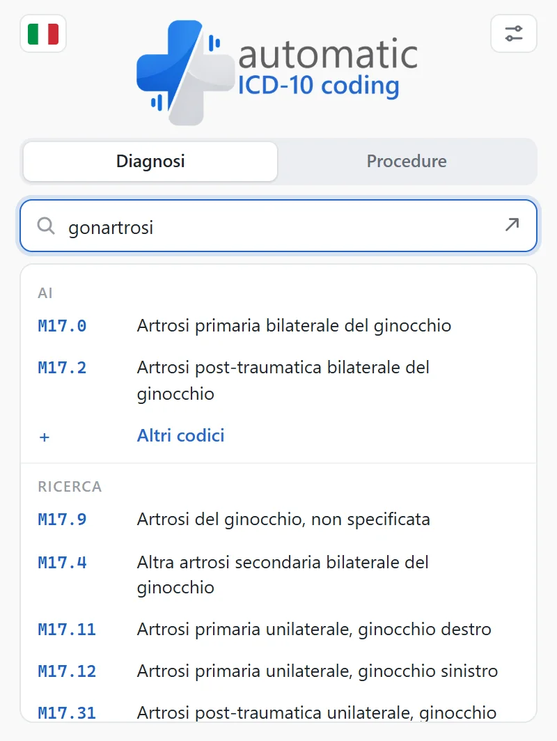 The extension's popup answering a search for knee arthrosis