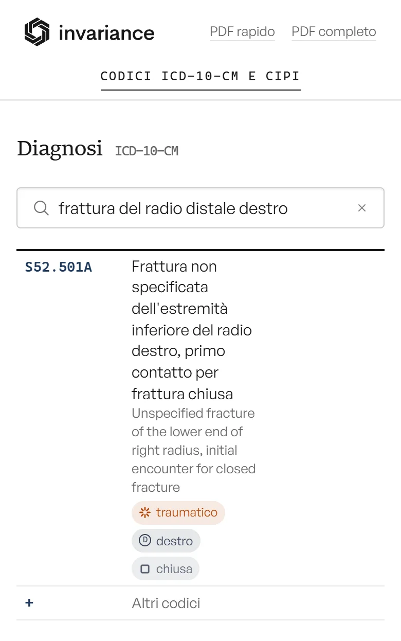 The catalogue on a phone answering a question about a fracture of the distal radius